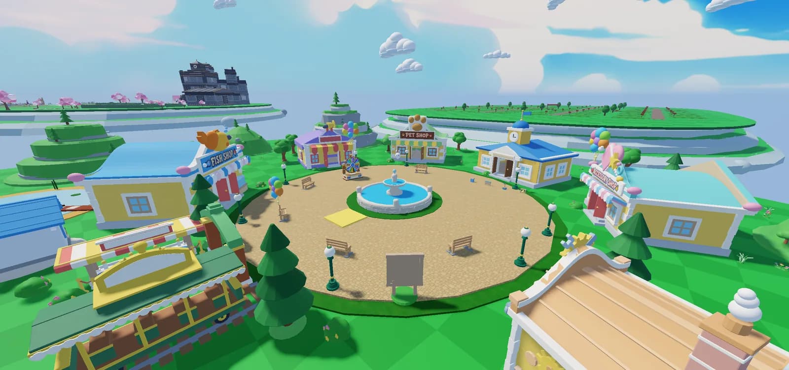 Button Plaza in Whimsy World, seen from the air.